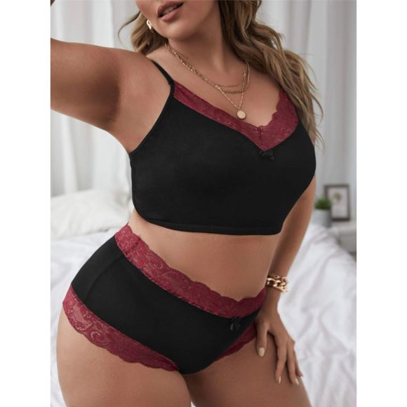 3X 18 Plus Black Lace Trim Lingerie Set - Picture 2 of 4